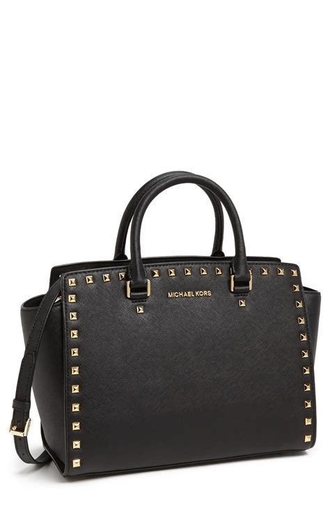 michael kors studded selma large saffiano leather satchel tote|michael kors selma saffiano.